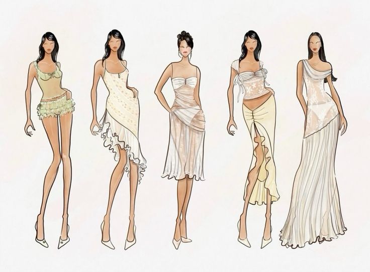 Illustration of fashion design sketches representing creativity and style, related to fashion designing course fees and costs.